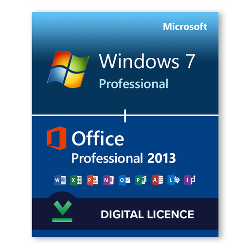 Windows 7 Professional SP1 32bit and 64bit and Microsoft Office Professional 2013 bundle - download digital licence
