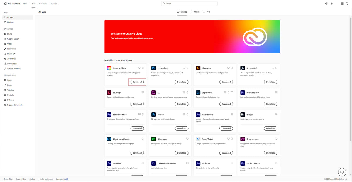 Adobe Creative Cloud installation steps