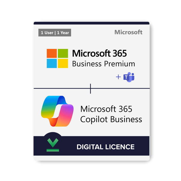 Microsoft 365 Business Premium & M365 Copilot Business | 1 Y1U PrePaid | Teams/No Teams Options - Digital Licence