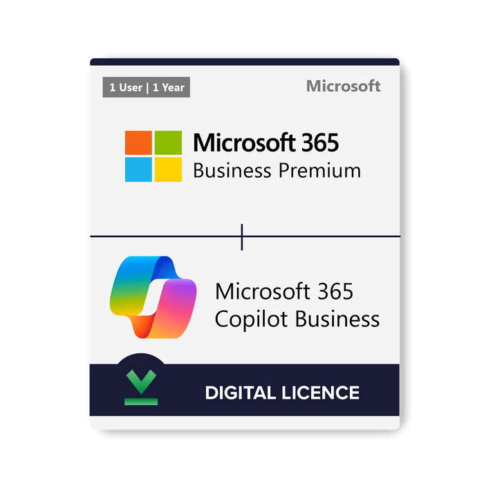 Microsoft 365 Business Premium & M365 Copilot Business | 1 Y1U PrePaid | Teams/No Teams Options - Digital Licence