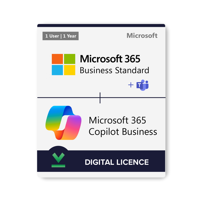 Microsoft 365 Business Standard & M365 Copilot Business | 1 Y1U PrePaid | Teams/No Teams Options - Digital Licence
