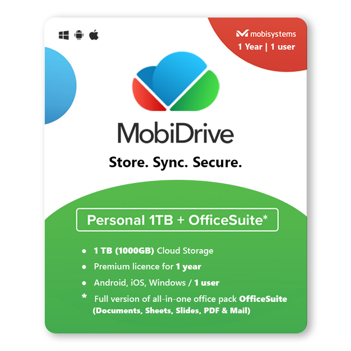 „MobiDrive“ 1 TB debesies saugykla | 1 metai | 1 Vartotojas - Skaitmeninė licencija