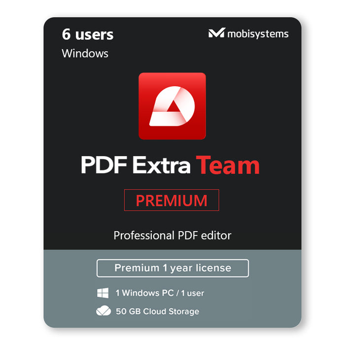 „PDF Extra Team Premium“ | 6 vartotojams | kompiuteriui su „Windows“ OS | 1 metams - Skaitmeninė licencija