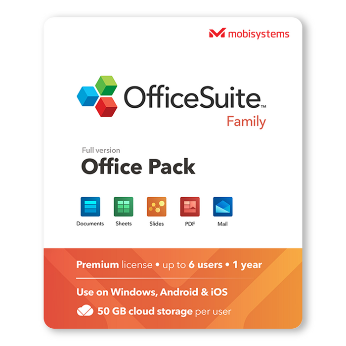 „OfficeSuite Family“ 1 metai | 6 vartotojai skaitmeninė licencija