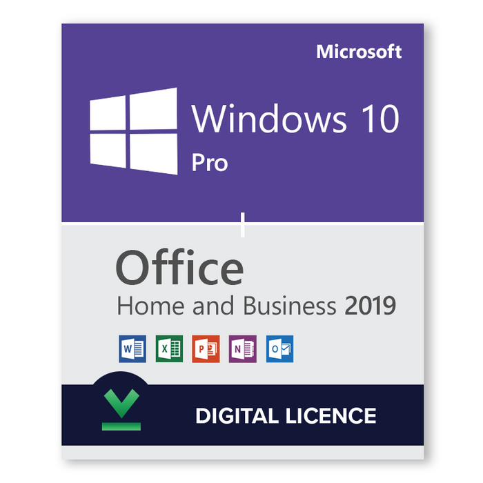 Windows 10 Pro + Microsoft Office 2019 Home and Business Bundle - Digital Licences