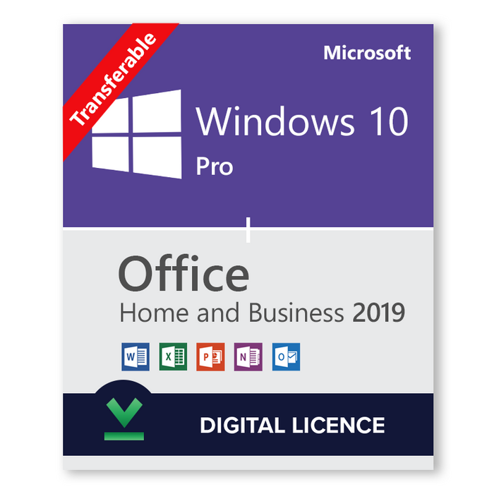 Windows 10 Pro + Microsoft Office 2019 Home and Business Bundle - Transferable Digital Licences