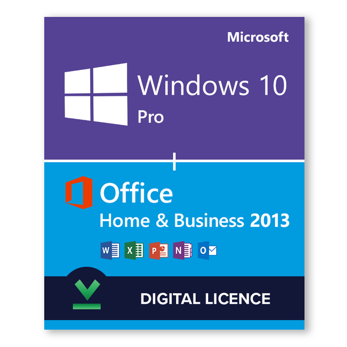 Windows 10 Pro + Microsoft Office 2013 Home and Business Komplekts - Digitālās licences