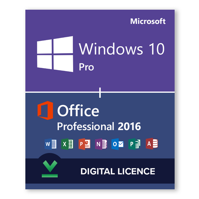 Windows 10 Pro 32bit un 64bit un Microsoft Office Professional 2016 komplekts - lejupielādēt digitālo licenci